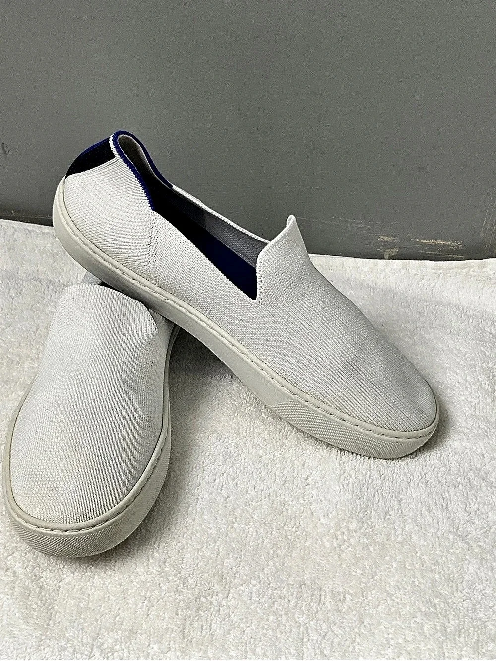Rothy's The Original Slip On Sneaker White & Blue ,women’s size 9